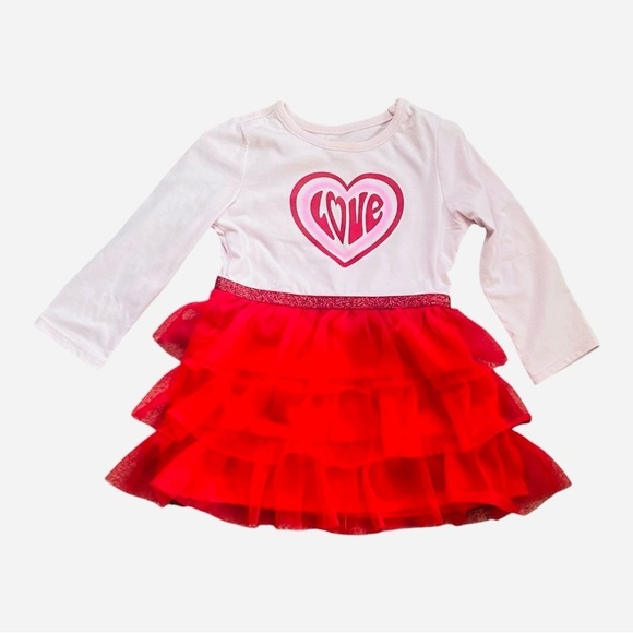 Wonder Nation Girls' 18 Mo tutu Love Heart Dress - Pink and Red long sleeve - Picture 1 of 8